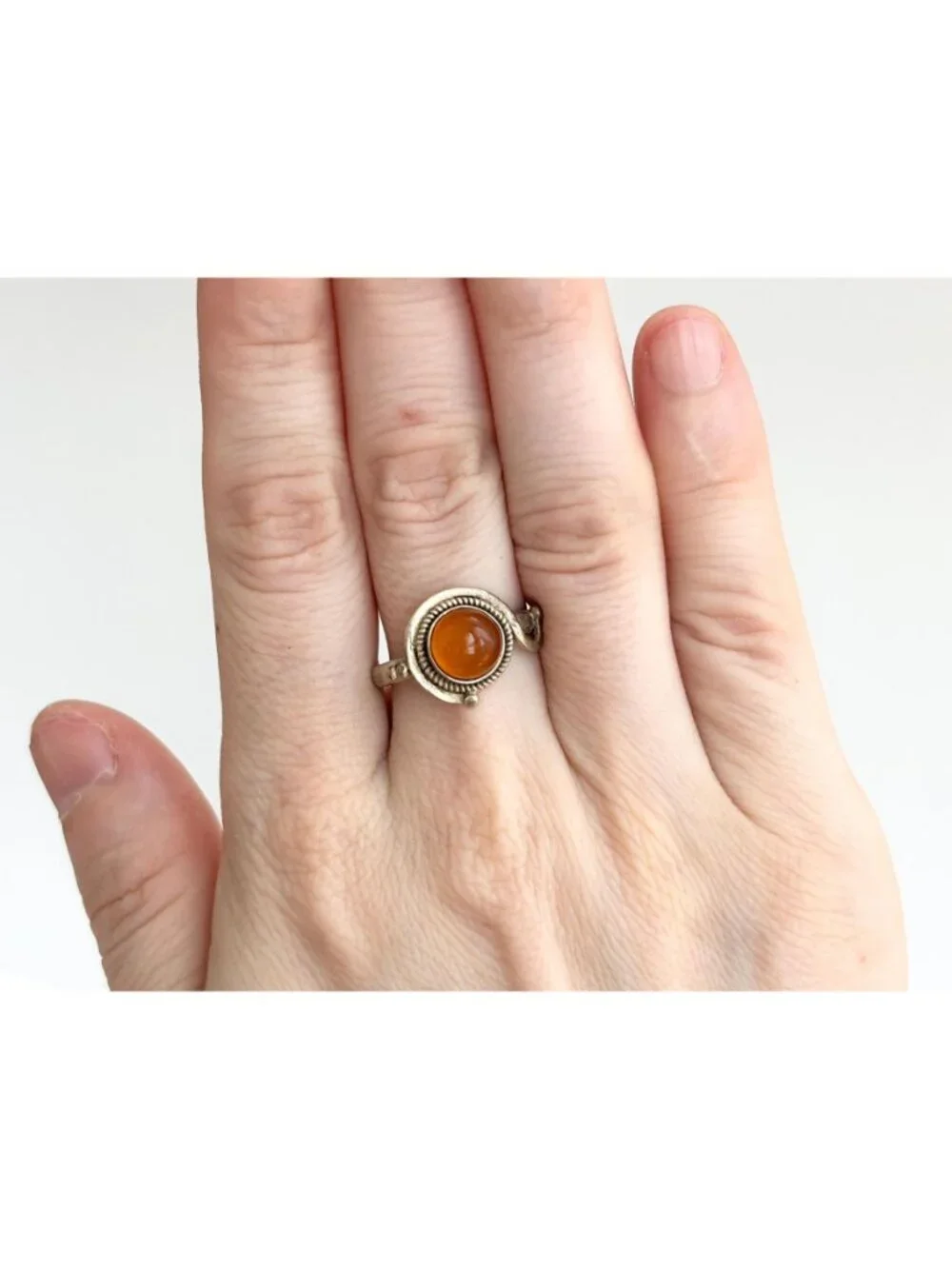 Balinese Inspired Butterscotch Amber Sterling Silver 925 Vintage Ring - sz 7